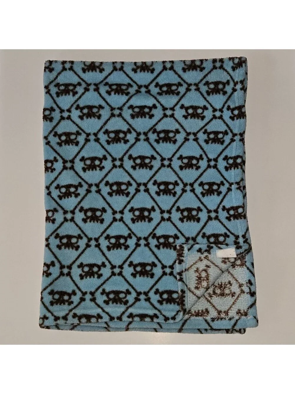 Blue Brown Skulls Fleece Baby Blanket 28x38